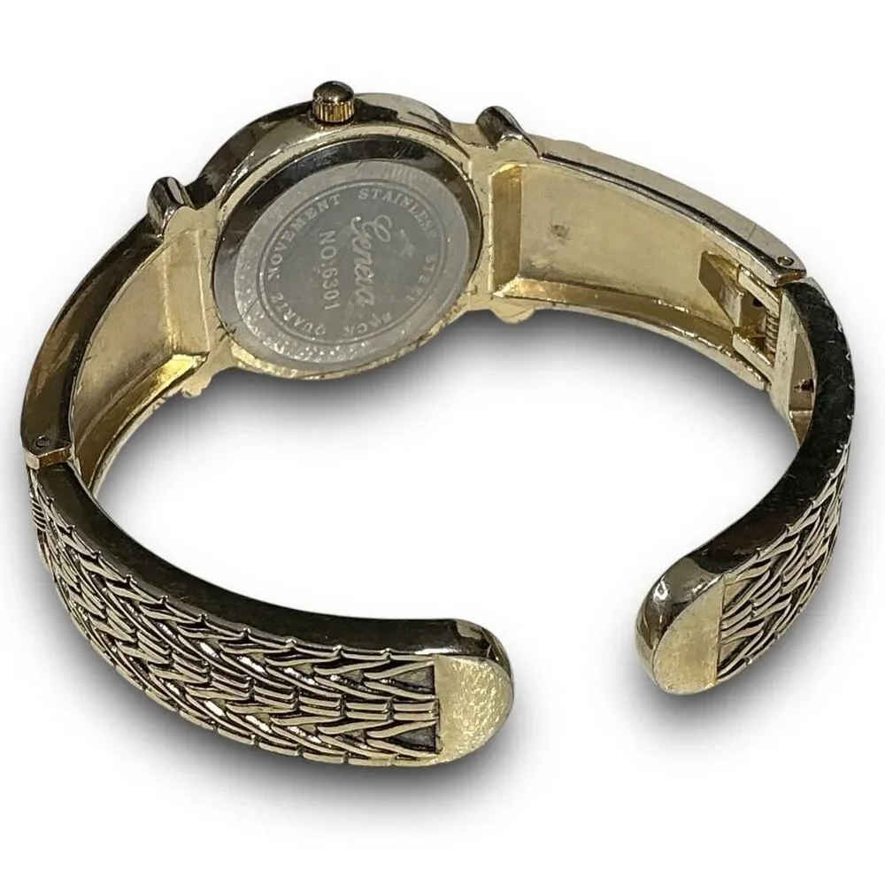 Y2K Vintage Gold Tone Round Face Bangle Cuff Bracelet Watch